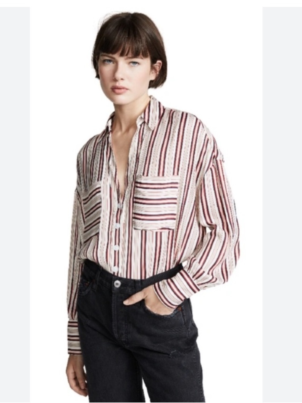 Free People Womens Mad About You V-Neck Button Down Silky Striped Blouse
Size XS - Picture 15 of 15